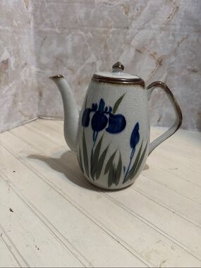 Andrea By Sadek : Blue and Green Iris Ceramic Chocolate Pot